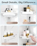ALLZONE Rustproof Shower Caddy Corner for Bathroom, Tension Corner Shower Caddy Tension Pole, Solid Shower Organizer with 4 Adjustable Shower Shelves, Shower Rack Fit Heights 34 to 116 Inches,White