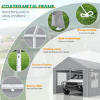 COBIZI 10x20 FT Heavy Duty Carport with Galvanized Frame, Carport Canopy with Roll-up Windows, Storage Tent with Removable Sidewalls & Doors, Built-in Sandbags for Car Boat Truck, Gray