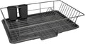 Sweet Home Collection 3 Piece Metal Dish Drainer Rack Set with Drying Board and Utensil Holder, 12" x 19" x 5", Gray