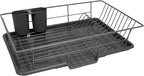 Sweet Home Collection 3 Piece Metal Dish Drainer Rack Set with Drying Board and Utensil Holder, 12" x 19" x 5", Gray