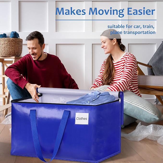 Moving Bags, Storage Bags with Sturdy Handles and Heavy Duty Zippers, Storage Totes for Space Saving, Moving & Storage, Collapsible Moving Supplies(88L, 10-Pack, Blue)