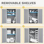 DWVO 5X3FT Outdoor Vertical Storage Shed with 2 Shelves, 60 Cu Ft Waterproof Resin Garden Shed with Floor & Lockable Door, Plastic Tall Tool Cabinet for Garbage Can, Lawn Garden Supplies, Gray