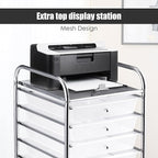 GOFLAME 10-Drawer Rolling Storage Drawer Cart, Utility Cart with Removable Drawers & Metal Frame, Mobile Art Craft Drawer Cart with Lockable Wheels for Home, Office, Studio, School, Clear