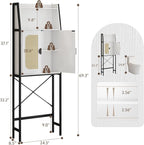 Over The Toilet Storage Cabinet with Rattan Doors, Bathroom Organizer with Adjustable Shelf, Metal Frame & Anti-Tip Device, Space-Saving Wood Cabinet for Bathrooms, Laundry Room, White