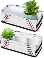 Baseball Small Bathroom Basket Toilet Tank Topper Paper Basket, Sport Themed Softball Baseball Fabric Storage Organizer Bin Small Baskets Decor for Bathroom Counter, Shelf, 2 Pack