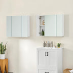 Yaheetech Bathroom Mirror Cabinet with 3 Doors, Wall Mounted Medicine Cabinet with Adjustable Shelf, Storage Cupboard for Living Room, Laundry Room, Mudroom, White