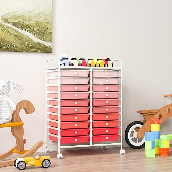 GOFLAME 20-Drawer Rolling Storage Cart, Multifunctional Art Craft Organizer, Mobile Utility Storage with Removable Drawers & Lockable Wheels, Craft Cart for Home Office School, Pink Gradient