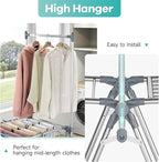 APEXCHASER Clothes Drying Rack with High Hanger, Foldable 3-Level Drying Racks with Shoe Rack, Crossbar and Vertical Rod Laundry Stand with Adjustable Wings Grey