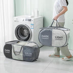Collapsible Laundry Basket Durable Pop Up Hamper with 2 Compartments for Sort and Storage, Portable Dirty Clothes Hamper for Dorm, Laundry Room or Travel (Black + Begie)