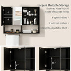 Medicine Cabinet, Wooden Bathroom Wall Cabinet with 2 Doors, Adjustable Shelves & Towel Bar, Over Toilet Storage Cabinet Wall Mounted for Laundry with Mirror, Black