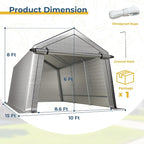 10 x 15 FT Carport, Portable Shed w/220G Heavy Duty Waterproof PE Tarp, Roll-up Zipper Door & Vent, Weather-Resistant Storage Shed for Motorcycle, Bike, ATV and Tools, Gray