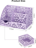 EasyPAG Pen Holder Desk Organizer with Drawer Pencil Cup for Desk 6 Compartments Metal Office Caddy Storage with Sticky Notes Holder for School Home Office, Purple