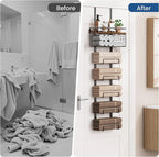 Towel Racks for Bathroom Over The Door Towel Racks Towel Storage Organizer with Metal Shelf Basket for Bathroom Rv Camper (7-Tier Black with Brown Plank)