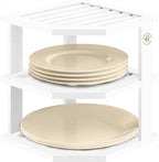 Bambüsi Plate Organizer for Cabinet - Corner Cabinet Organizer and Kitchen Cabinet Organizer Shelf, Kitchen Countertop Organizer for Plates, Dishes and Bowls, Space Saving Corner Rack, White