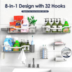 Shower Caddy Adhesive Shower Organizer 8-Pack, Rustproof Stainless Steel Bathroom Shelves, Large Capacity No-Drill Rack Storage Accessories with Soap Dish Toothbrush Holder Hooks