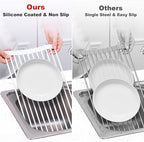 MERRYBOX Roll Up Dish Drying Rack, Silicone Wrapped Over The Sink Dish Rack Foldable Dish Drainer Anti-Slip Dish Racks for Kitchen Sink, Multipurpose Kitchen Sink Drying Rack, 17.5" x 13", White