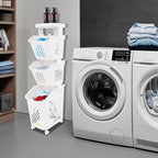 Tiered Laundry Storage Organizer Tiered Laundry Hamper Sorter Bathroom Laundry Basket with Wheels Removable Plastic Storage Basket for Kitchen (3-Tier)