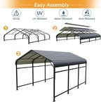 Patiowell 10x15 FT Metal Carport, Heavy Duty Outdoor Carport with Reinforced Frame and Galvanized Steel Roof, All-Weather Car Port Shelter for Car, Truck, Boat and Tractor, Black