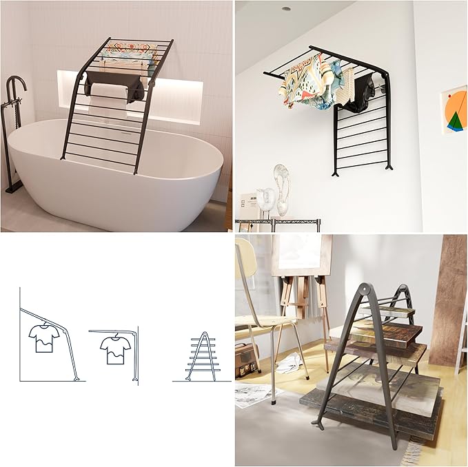 Whitmor Spacemaker Folding Drying Rack, Indoor Clothes Organizer with Patent-Pending Design, Space Saving, 6" L x 26" W x 51.5" H, Black Deluxe