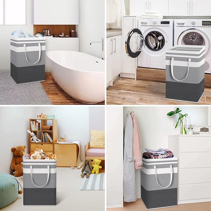 HomeHacks 3-Pack Large Laundry Basket,75L Each Waterproof, Freestanding Laundry Hamper, Collapsible Tall Clothes Hamper with Extended Handles for Clothes in the Dorm and Family-Gradient Grey