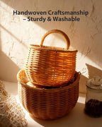 2 Pack Wall Hanging Rattan Baskets, Hand-Woven Storage Basket, Small Wall Hanging Baskets for Kitchen, Washable Decorative Basket, Potato Garlic Onion Storage Baskets