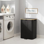 Lifewit 150L Double Laundry Hamper with Lid, Large Laundry Basket with Removable Bag & Bamboo Handles, Fodable Tall Dirty Clothes Hamper for Laundry Collapsible Bin for Bathroom Bedroom Dorm, Black