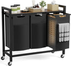 NEWBULIG Rolling Laundry Hamper with Removable Pull-Out Bag, Freestanding Clothes Basket Organizer with Wheels for Bathroom & Bedroom, 3 × 10.8 Gal (123L) - Rustic Brown & Black