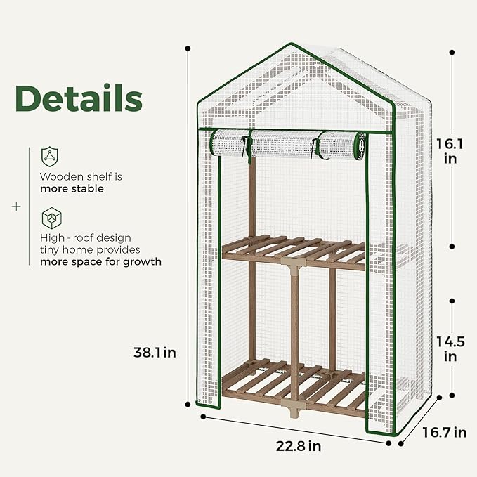 Bamworld Mini Greenhouse Indoor Outdoor 2-Tierd Reusable Portable Warm House with PE Cover Compact Garden and Backyards Portable Rack with Sturdy Eucalyptus Frame Winter-Proof for Plant Protection