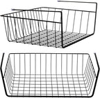 Tebery 2 Pack Black Under Shelf Wire Basket, Hanging Storage Baskets Under Cabinet Add-on Storage Racks, Slide-in Baskets Organizer for Kitchen Pantry Desk Bookshelf