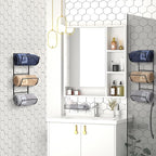 NearMoon Towel Rack Wall Mounted- All Metal Bathroom 2 Towel Rack Holders+ Hand Towel Storage Basket, Rustproof 3 Level Wine Rack Organizer for Hand Towels, Washcloths, 2+1 Pack (Matte Black)