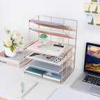 OPNICE Desk Organizers and Accessories, 6-Tier Letter Tray Paper Organizer, Desktop File Organizer, Office Desk Accessories for Office Supplies (Rose Gold)