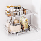 Under Sink Organizer, Heavy Duty Metal Pull Out Cabinet Organizer Slide Out Sink Shelf Organizer Height Adjustable, Multi-Purpose Storage Shelf for Kitchen Bathroom(Sliver,1Pack)