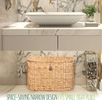 Toilet Paper Storage, Water Hyacinth Baskets with Lid, Toilet Paper Baskets for Storage Holder 6 Rolls, Papers Basket with Built-in Handles for Organizer, Bathroom Accessories Organizer