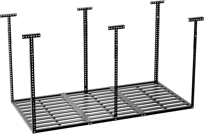 3x6ft Overhead Garage Storage Rack,Adjustable Ceiling Mounted Storage Racks,Heavy Duty Cold Rolled Steel Storage Rack,Ceiling Mount Storage Shelves,750LBS Weight Capacity,for Shop Shed Home (Black)