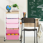 Rolling Cart with Drawers, Rolling Storage Cart with Large Plastic Drawers & Wooden Tabletop, Utility Cart with Pegboards & Basket, Storage Drawers Cart for Living Room, Classroom, Bedroom, Office