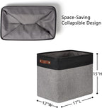 DULLEMELO Large Collapsible Storage Basket/Bin with Sturdy Leather Handles, Fabric Organizer Bin for Storage Clothes, Toys, Books, Office, Bedroom, Closet, Nursery & Laundry (Black&Gray)