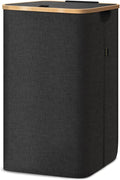 BALEINE Laundry Hamper with Lid, Tall Laundry Baskets with Bamboo Pull Handles, Large Laundry Bin with Internal Support (26Gal/100L, Carbon Black)