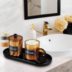 SheeChung 4-Pack Amber Acrylic Apothecary Jars - (2) 15oz & (2) 12oz Qtip Holder Set - Shatterproof Bathroom Vanity Organizer for Cotton Swabs,Balls,Pads - Modern Farmhouse Decor