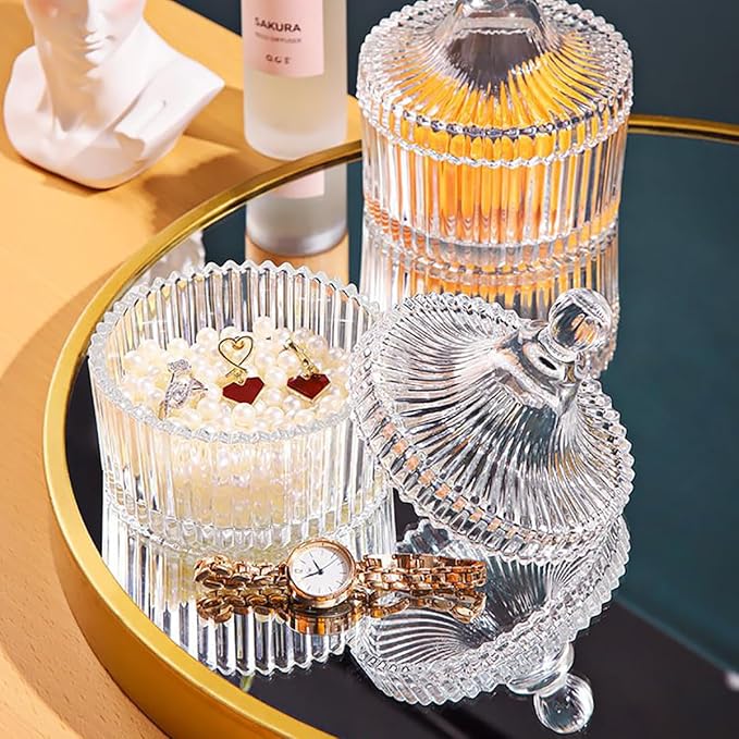 Colorful Glass Jar With Lid,Multi-Purpose Storage Container for Candy,Cookies,Candle,Jewelry Box | Empty Bathroom Vanity Office Organizer,Home Decor(Clear)