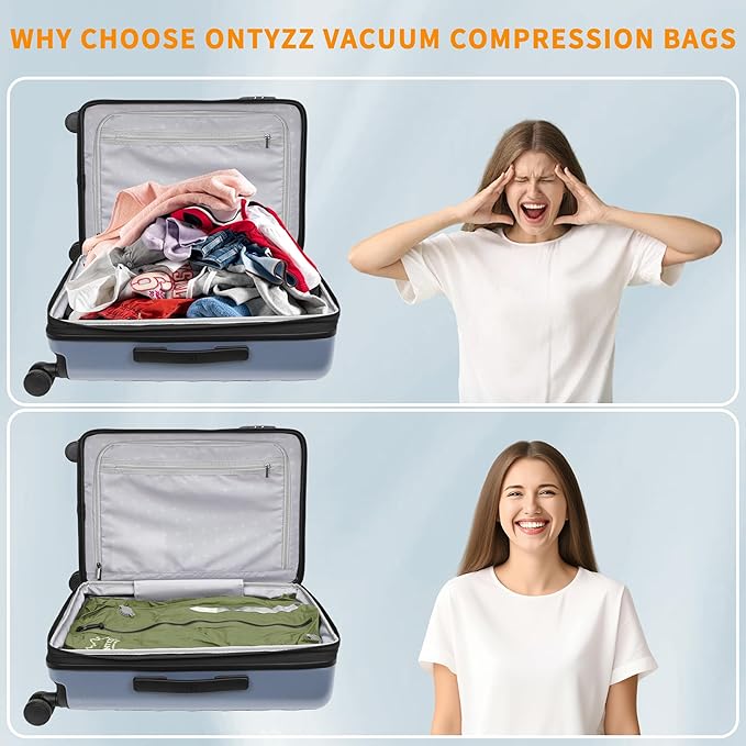 ONTYZZ Vacuum Bags for Travel, Reusable Vacuum Compression Bag, Recycled IPX8 Waterproof Space Saver Bag for Luggage/Camping/Home Storage (2 Pack with Air Pump-Green)