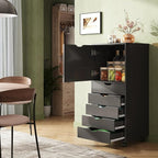 DEVAISE 5-Drawer Wood File Cabinet, Mobile Filing Cabinet with 1 Door, Wide Storage Space for Home Office, Black