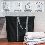 CleverMade Collapsible Laundry Caddy – Foldable Laundry Hamper & Tote, XXL 64L Pop-Up Laundry Basket with Handles, Space-Saving Laundry Organizer for Home, Dorm, Closet & Travel, 2 Pack - Black Gray