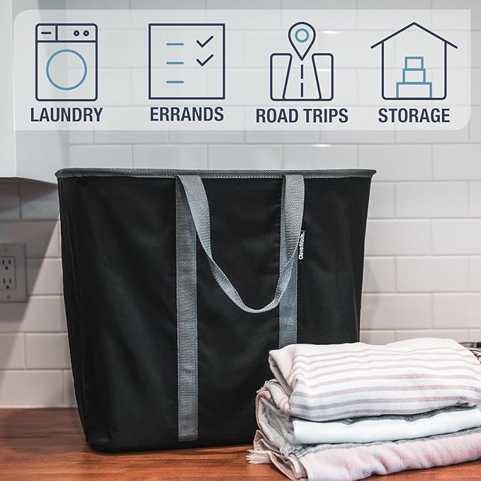 CleverMade Collapsible Laundry Caddy - Gray Charcoal 2-Pack 64L - Foldable Storage Organization Container for Clothes Laundry Room Storage Solution