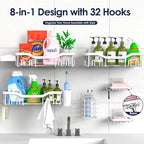 Shower Caddy Adhesive Shower Organizer 8-Pack, Rustproof Stainless Steel Bathroom Shelves, Large Capacity No-Drill Rack Storage Accessories with Soap Dish Toothbrush Holder Hooks