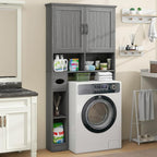 Over The Toilet Storage Cabinet, Farmhouse Storage Cabinet Over Toilet with Barn Door& Toilet Paper Holder Stand，Home Space-Saving Toilet Rack, for Bathroom, Restroom, Laundry.Wash Gray
