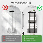 Towel Racks for Bathroom, 3 Tier Metal Towel Holder, with Shelf & 6 Hooks, 29 inch Wall Mounted Towel Storage, 6 Large Bath Towels Capacity,Small Bathroom Towel Rack for Rolled Towels, Black
