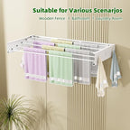 Wall Mounted Drying Rack for Laundry 31.5'', Folding Clothes Drying Rack Wall Mount with 5 Rods and 6 Hooks, Space Saving Collapsible Towel Rack for Indoor Outdoor Bathroom Balcony (White, 31.5'')