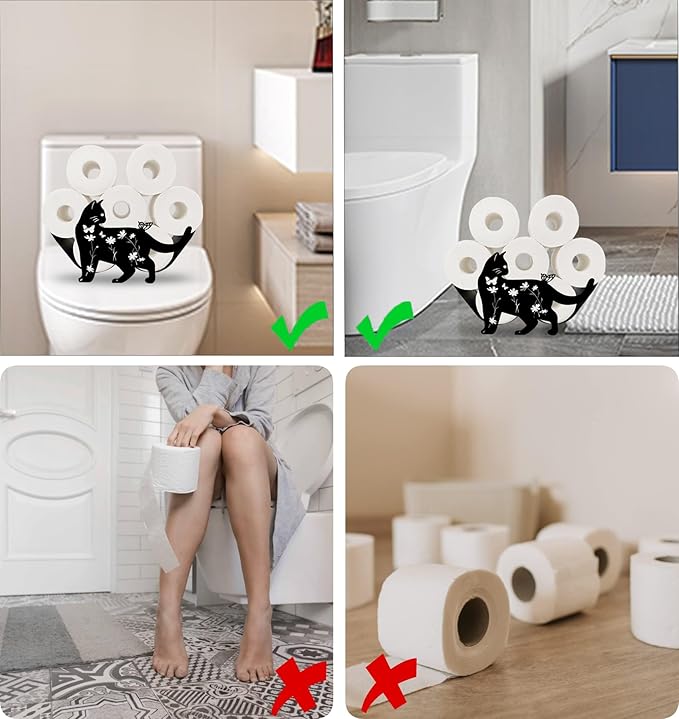 Pretty Cat Toilet Tissue Holder,Animal Paper Holders,Decorative Metal Papers Holder,Funny Toilet Animal Storage for Bathrooms,Bathroom Paper Organizer for Extra 8 Rolls Art Decor