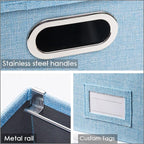 PRANDOM File Organizer Box - Set of 4 Collapsible Decorative Linen Filing Storage Hanging File Folders with Lids Office Cabinet Letter/Legal Size Blue 17.1x14x11.1 inch