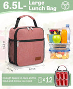 Small Lunch Box Insulated Lunch Bag for Men Women Kids, Reusable Lunch Bags Portable Small Lunch boxes Cooler Bag for School/Work/Picnic, Red 12-Can(6.5L)
